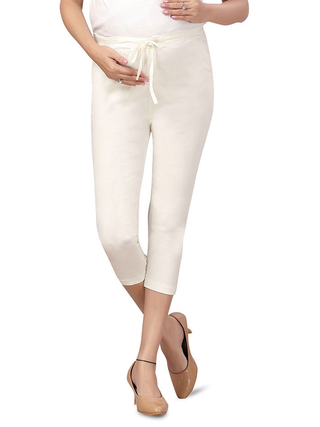 

mama & bebe Women Cotton Slim Fit Maternity Capri, Cream