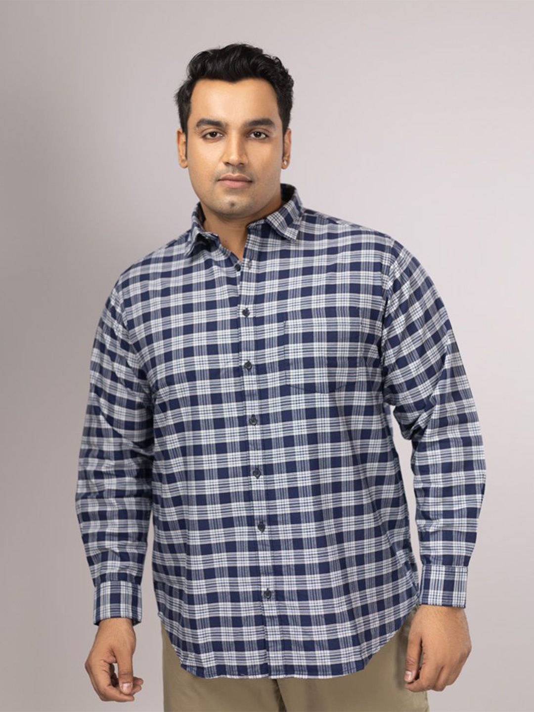 

Sizeupp Men Plus Size Standard Oversized Fit Tartan Checked Cotton Casual Shirt, Navy blue