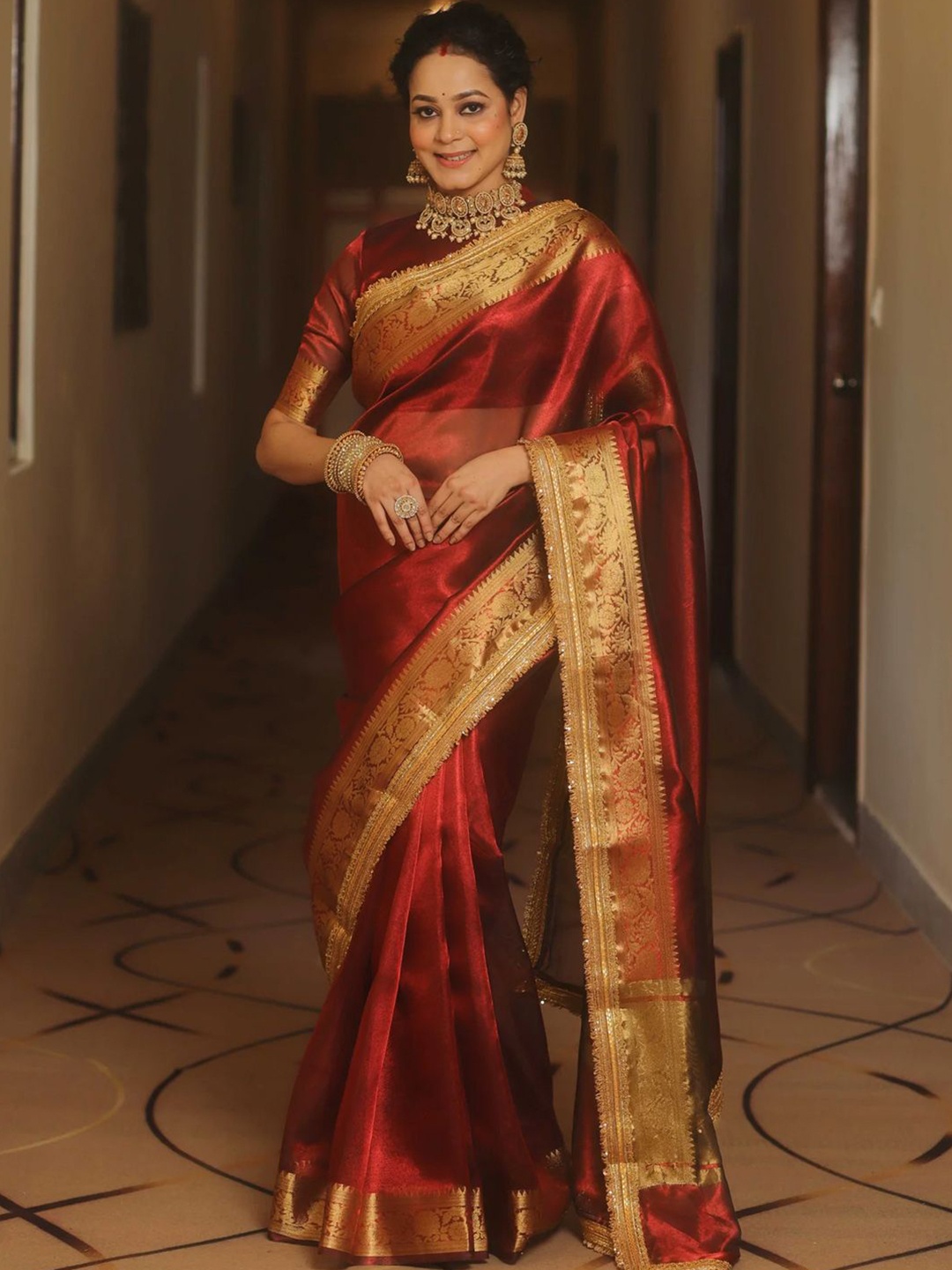 

Saree mall Woven Design Zari Tissue Sarees, Maroon