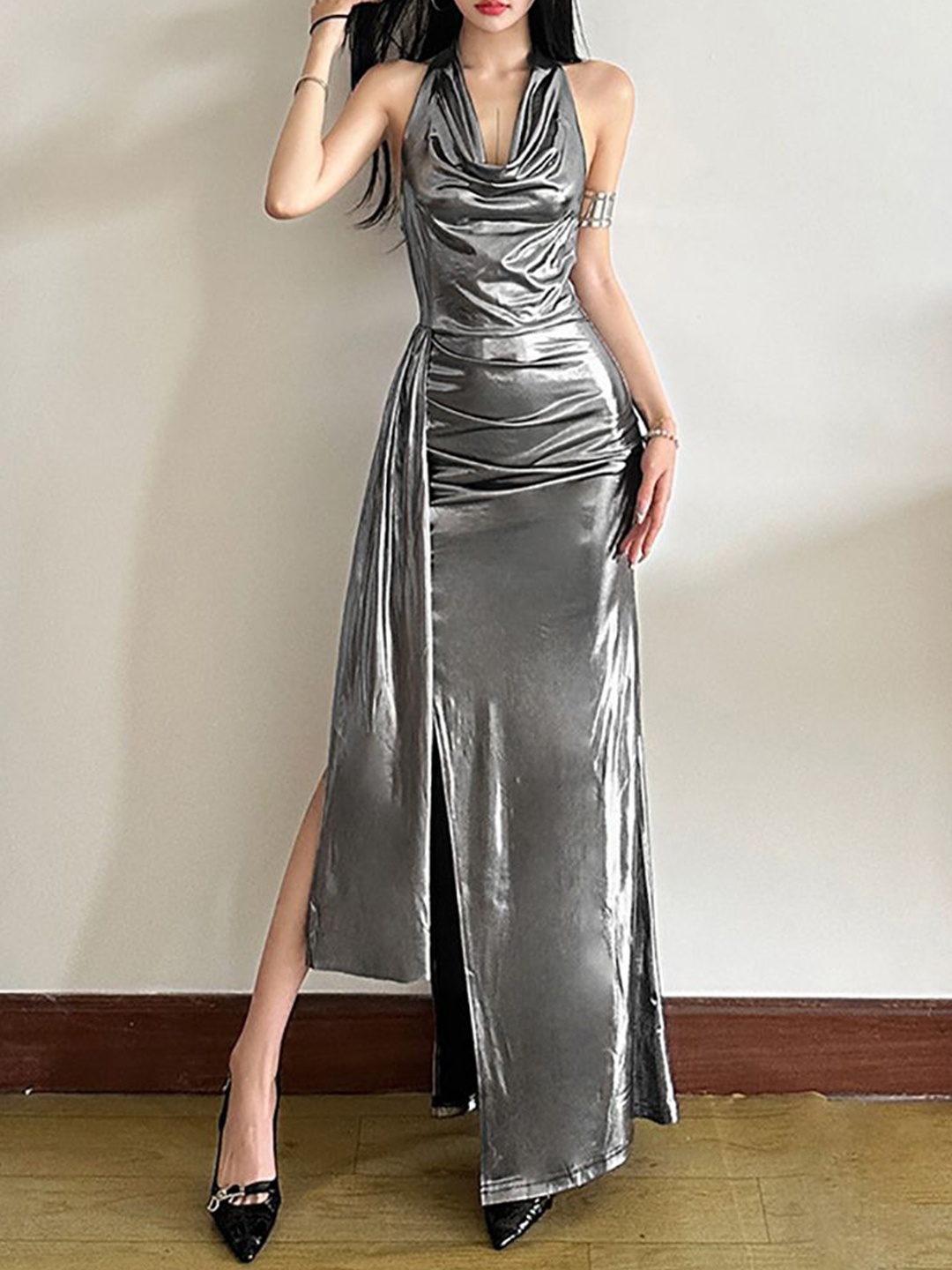 

StyleCast x Revolte Fit & Flare Maxi Dress, Silver