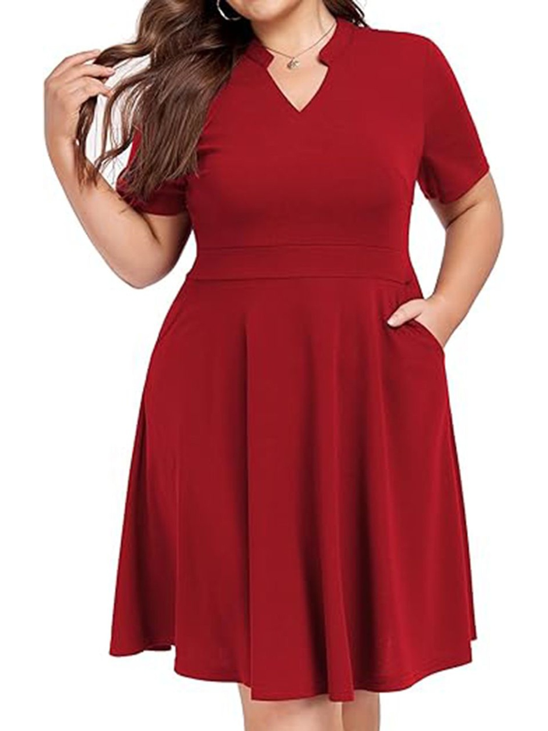 

C4D Plus Size Fit & Flare Dress, Red