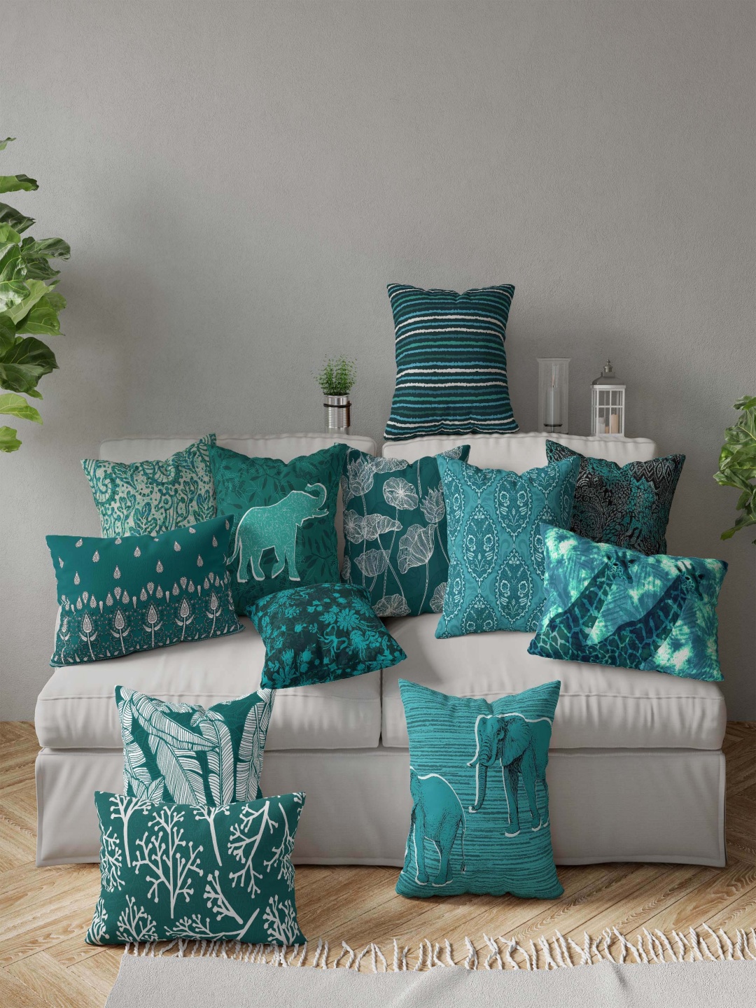

Vargottam Blue Set of 5 Floral Square Cushion Covers