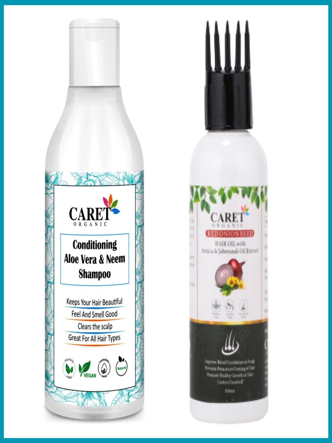 

CARET ORGANIC Set Of 2 Aloevera & Neem Shampoo 300 ml & Hair Oil 100 ml, White