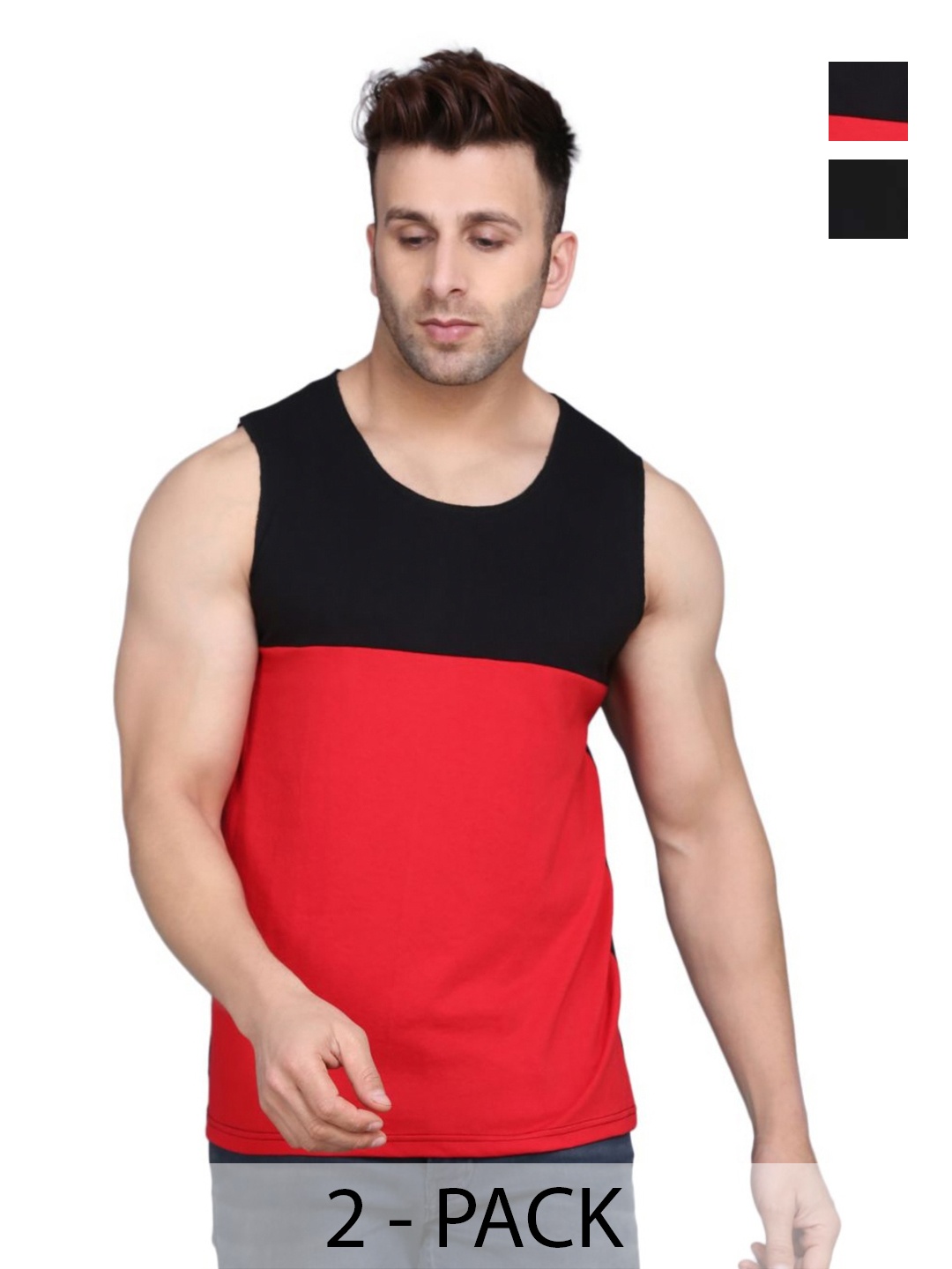 

WOOSTRO Men Pack Of 2 Solid Round Neck Cotton Slim Fit T-shirts, Black