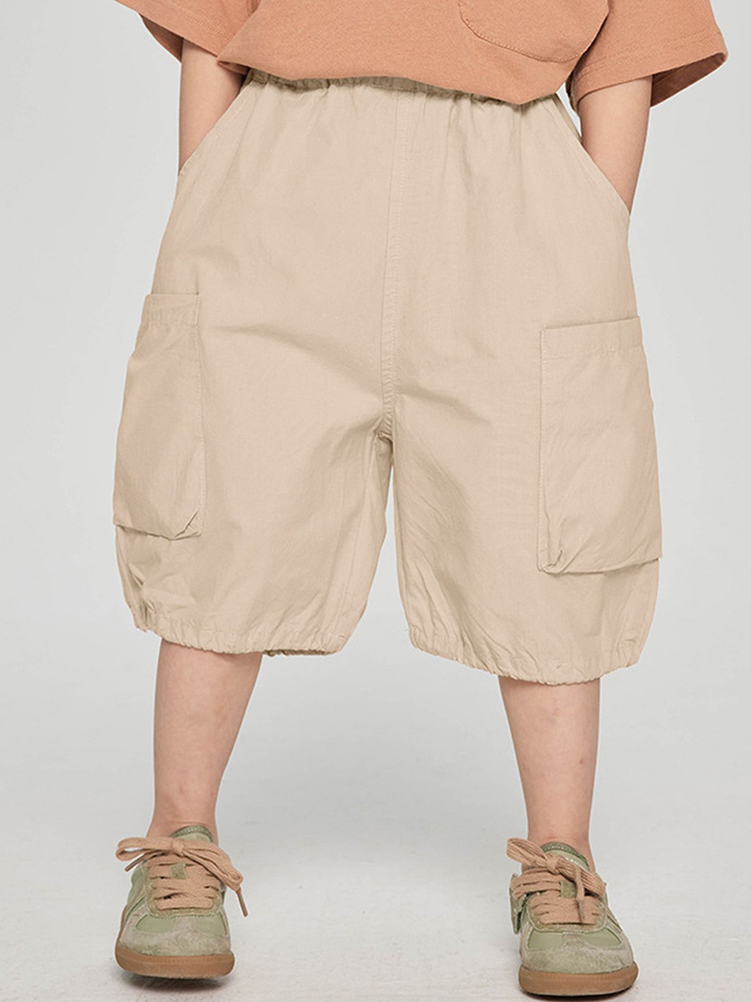 

LULU & SKY Boys Loose Fit High-Rise Shorts, Beige