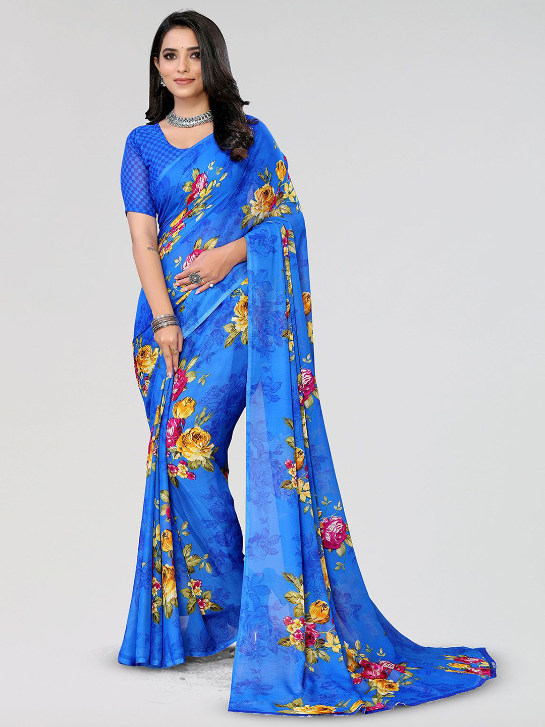 

Moda Rapido Floral Printed Saree, Blue