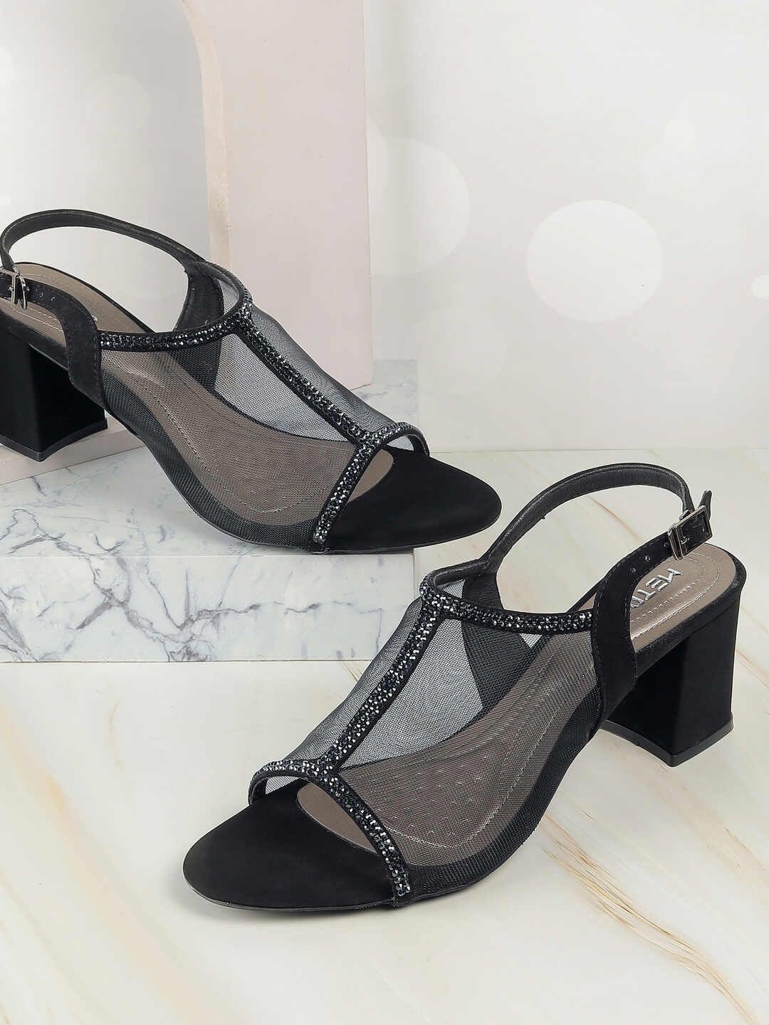 

Metro Women Embellished Block Mules, Black