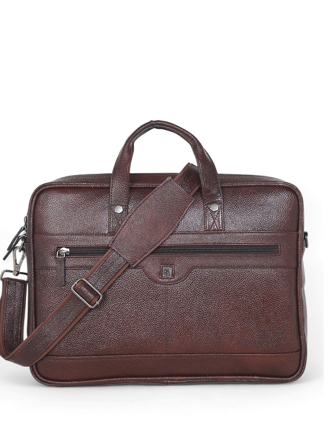 

Stamp Unisex Textured Leather Laptop Bag, Brown