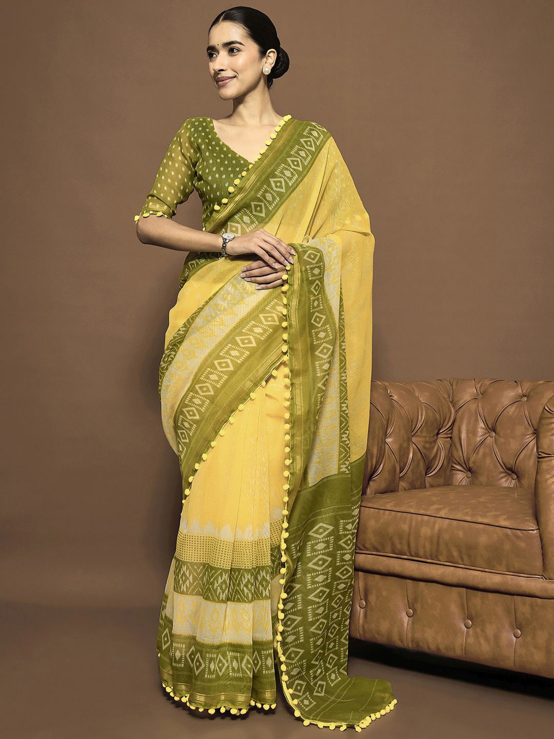 

Saree mall Ethnic Motifs Printed Ready to Wear Sarees, Yellow