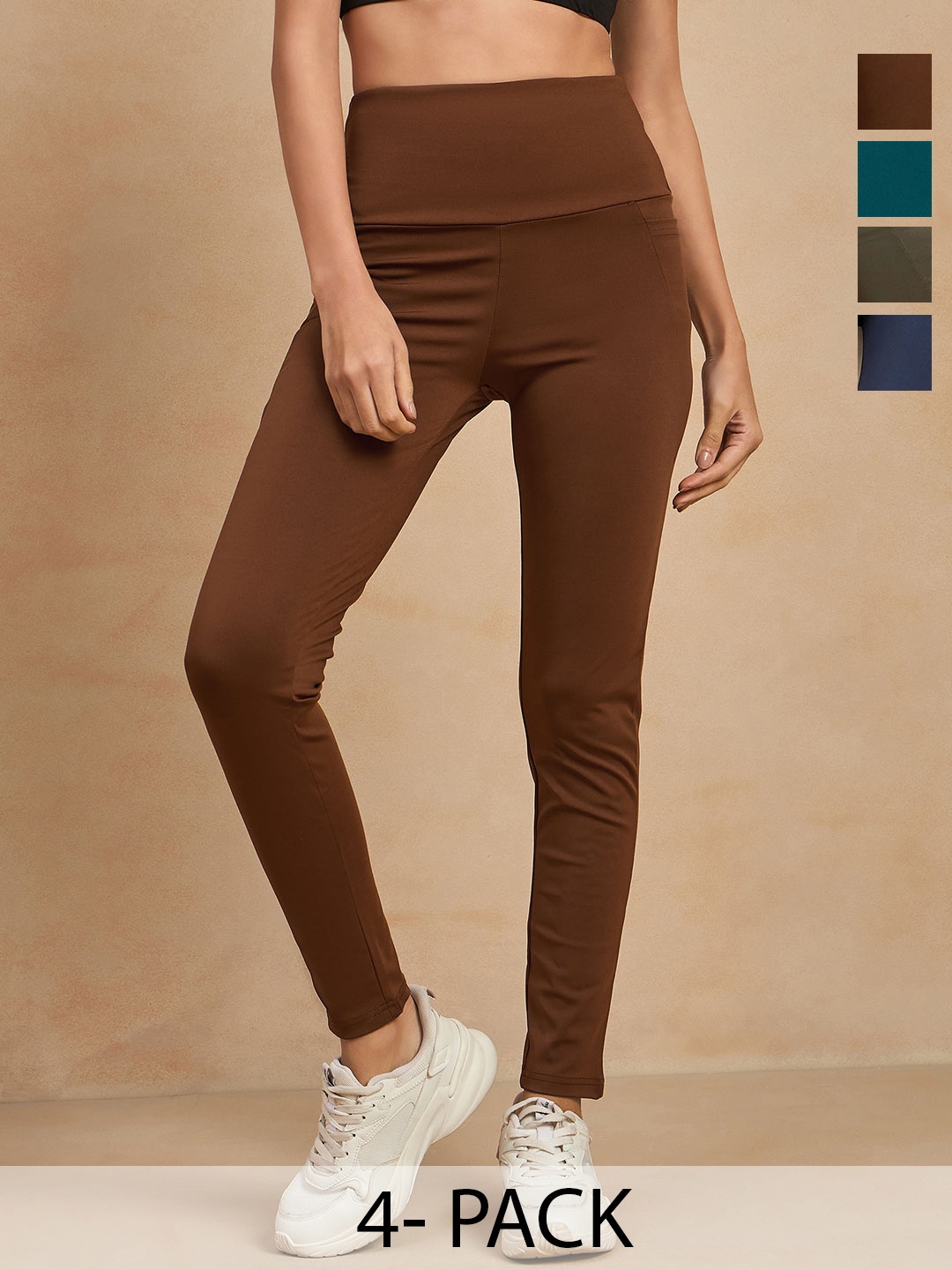 

COLOR CAPITAL Women Pack Of 4 Ankle Length Antimicrobial Tights, Brown