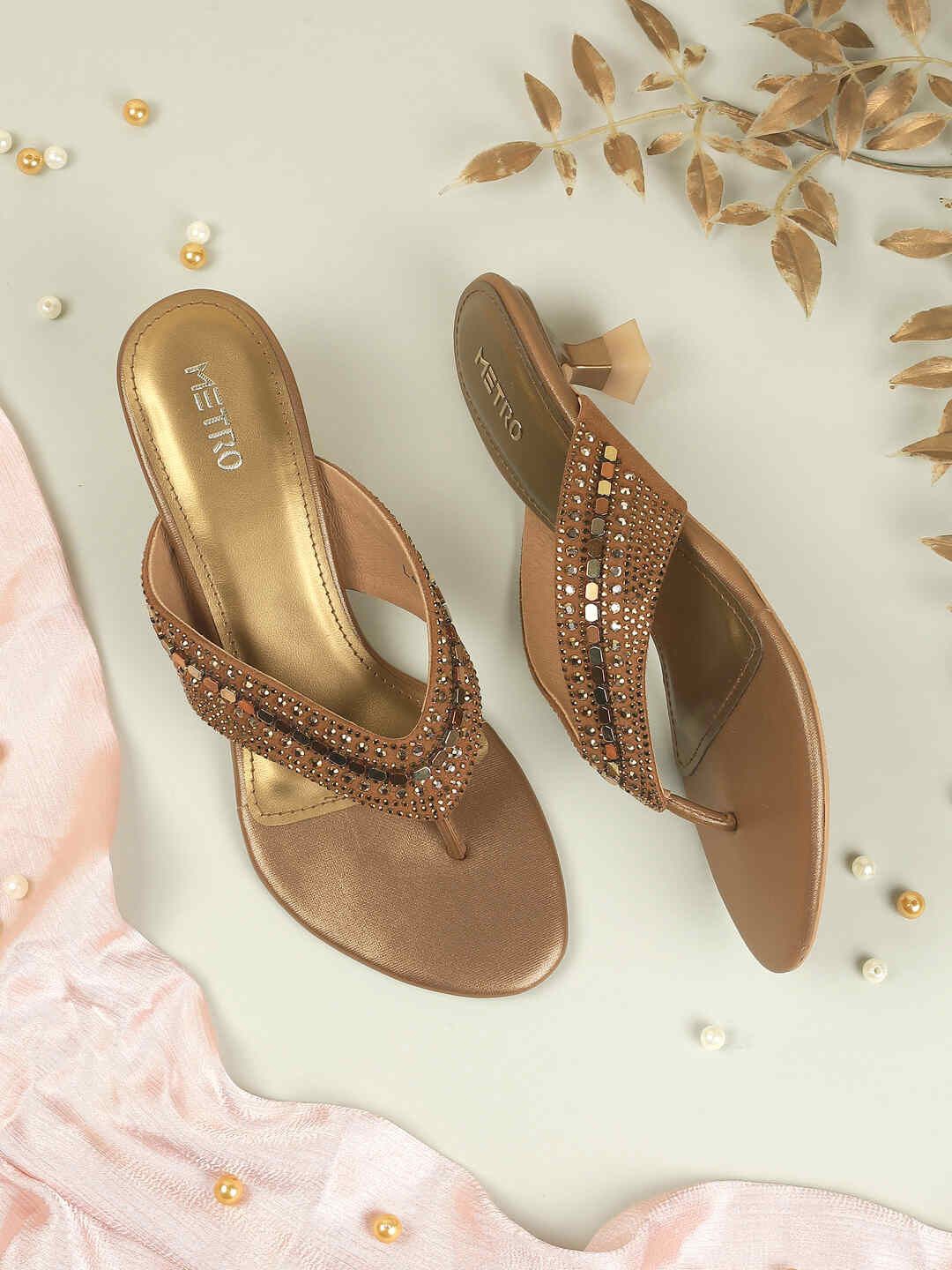 

Metro Embellished Kitten Sandals, Gold