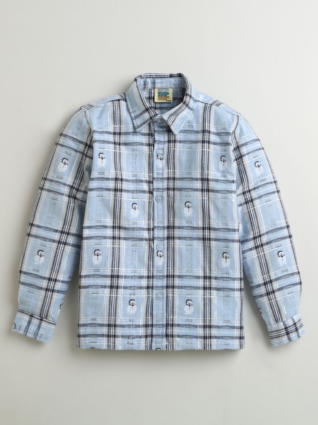 

ZIP ZAP ZOOP Boys Spread Collar Tartan Checked Cotton Casual Shirt, Blue