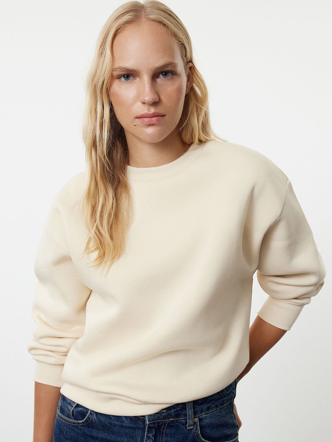 

Trendyol Women Long Sleeves Sweatshirt, Cream