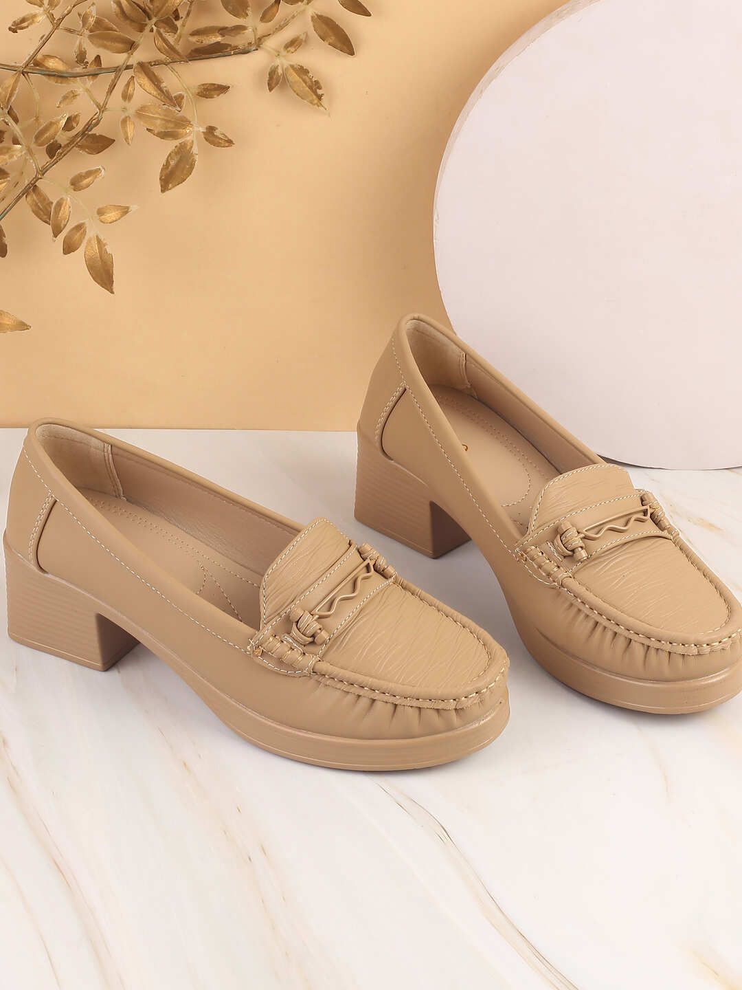 

Metro Women Square Toe Block Heel Loafers, Khaki