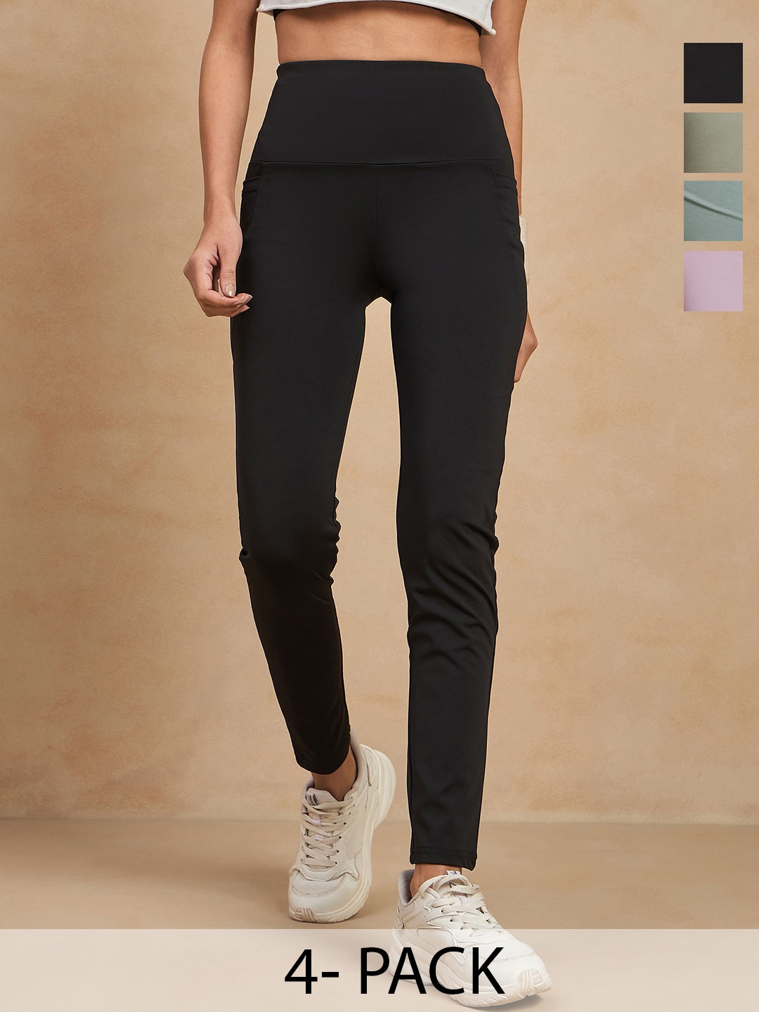 

COLOR CAPITAL Women Pack of 4 Skin Fit Antimicrobial Sports Tights, Black