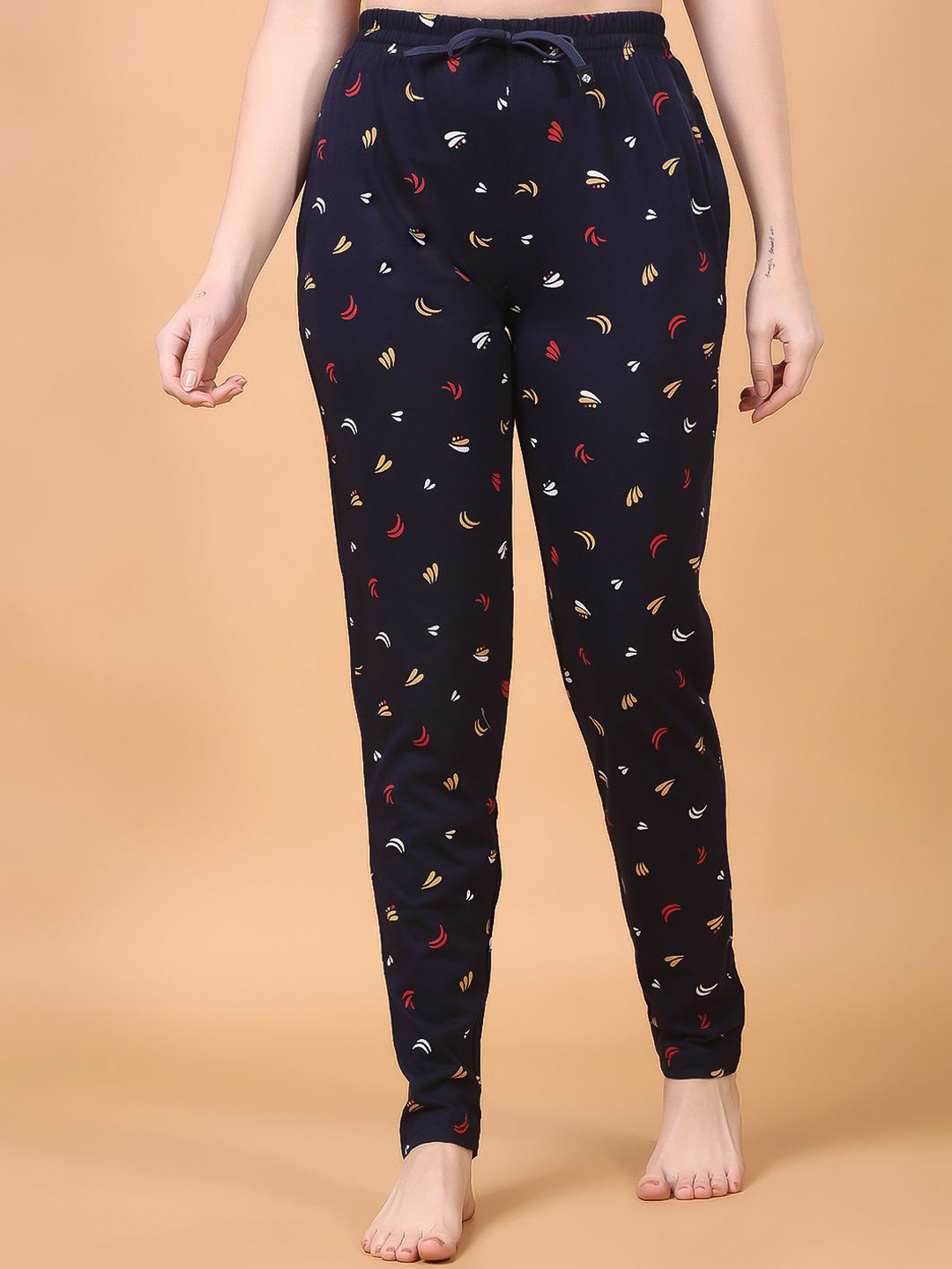 

Floret Women Printed Pure Cotton Lounge Pant, Navy blue