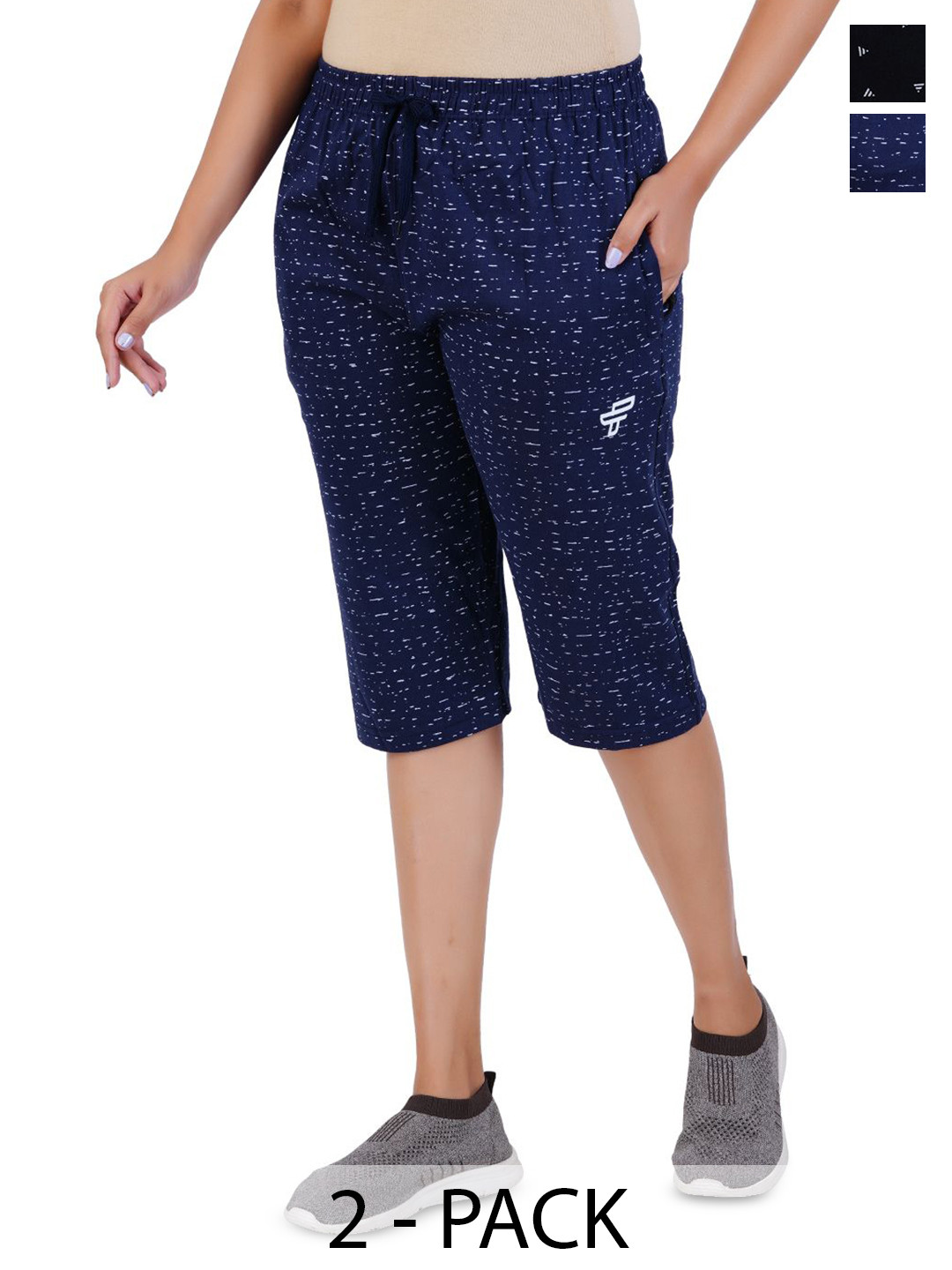 

FEEL TRACK Women Printed Capris, Navy blue