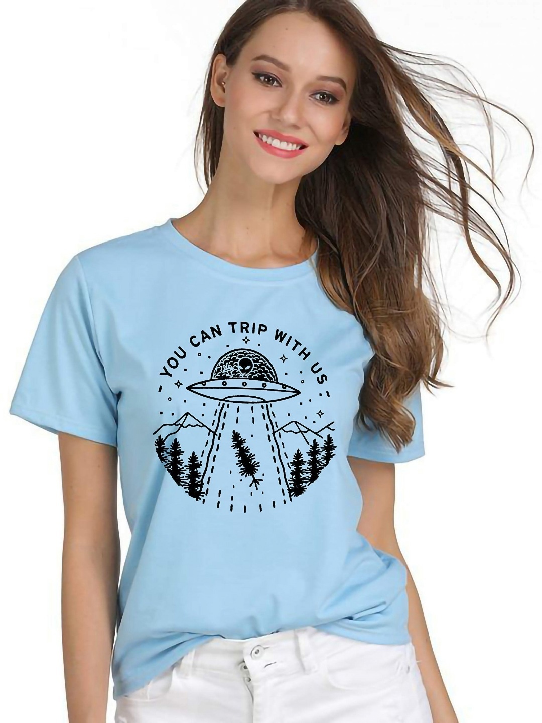 

VLAM Women Printed Extended Sleeves T-shirt, Blue