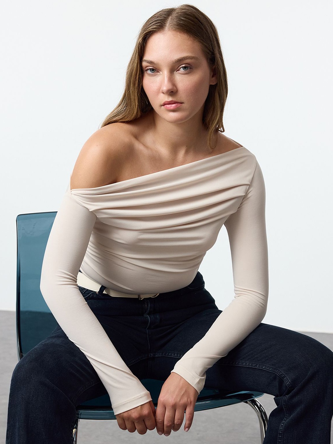 

Trendyol Striped One Shoulder Flared Sleeve Top, Na