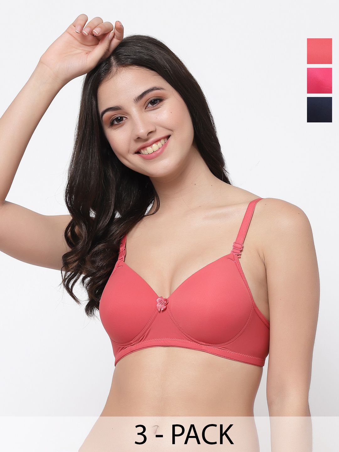 

College Girl Pack Of 3 Full Coverage Lightly Padded T-shirt Bra, Red