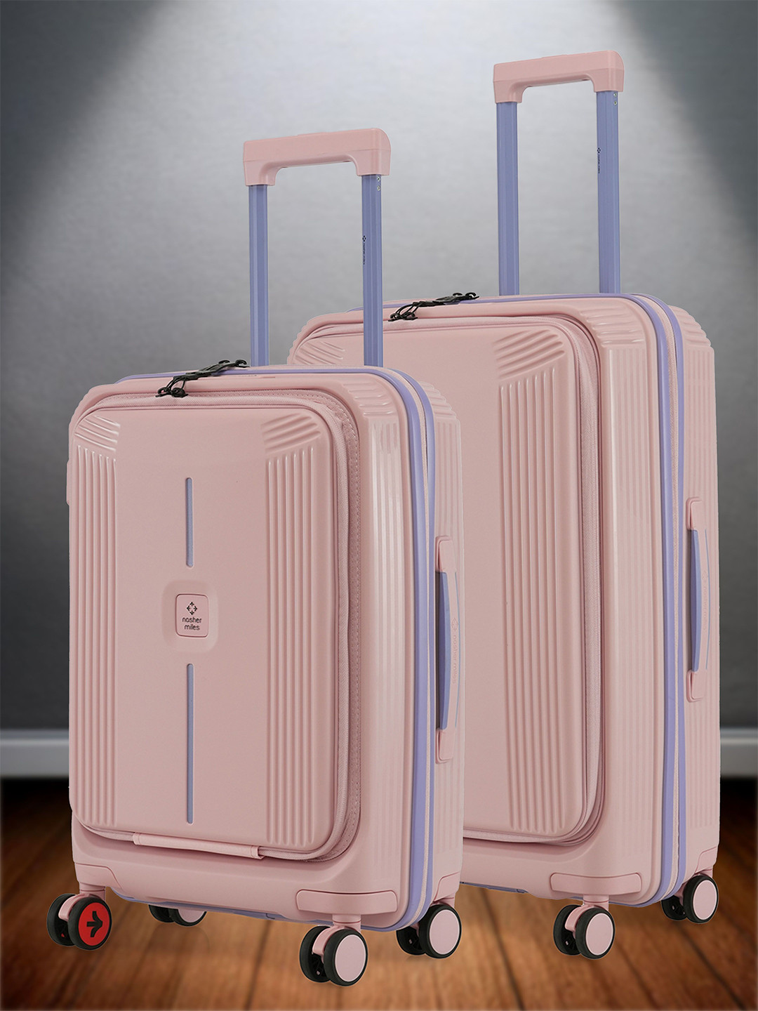 

Nasher Miles Alexandria Polypropylene Set of 2 S/M Peach Grey Trolley Bags (55-65 cm)