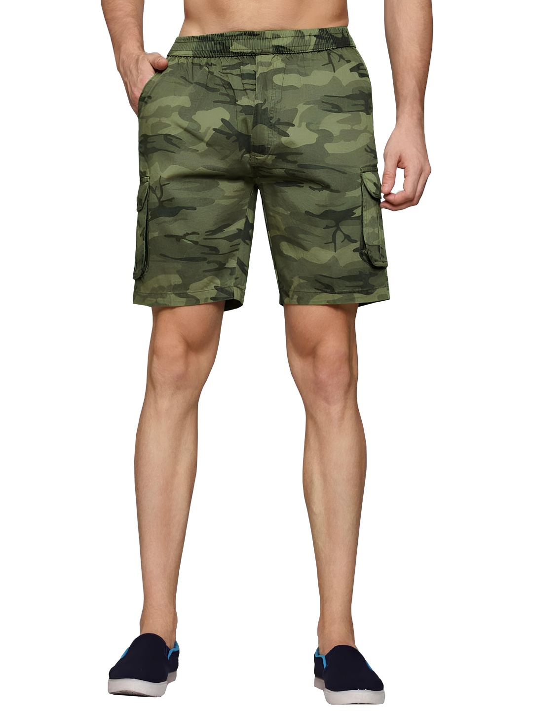 

BAESD Men Camouflage Printed High-Rise Cargo Shorts, Green