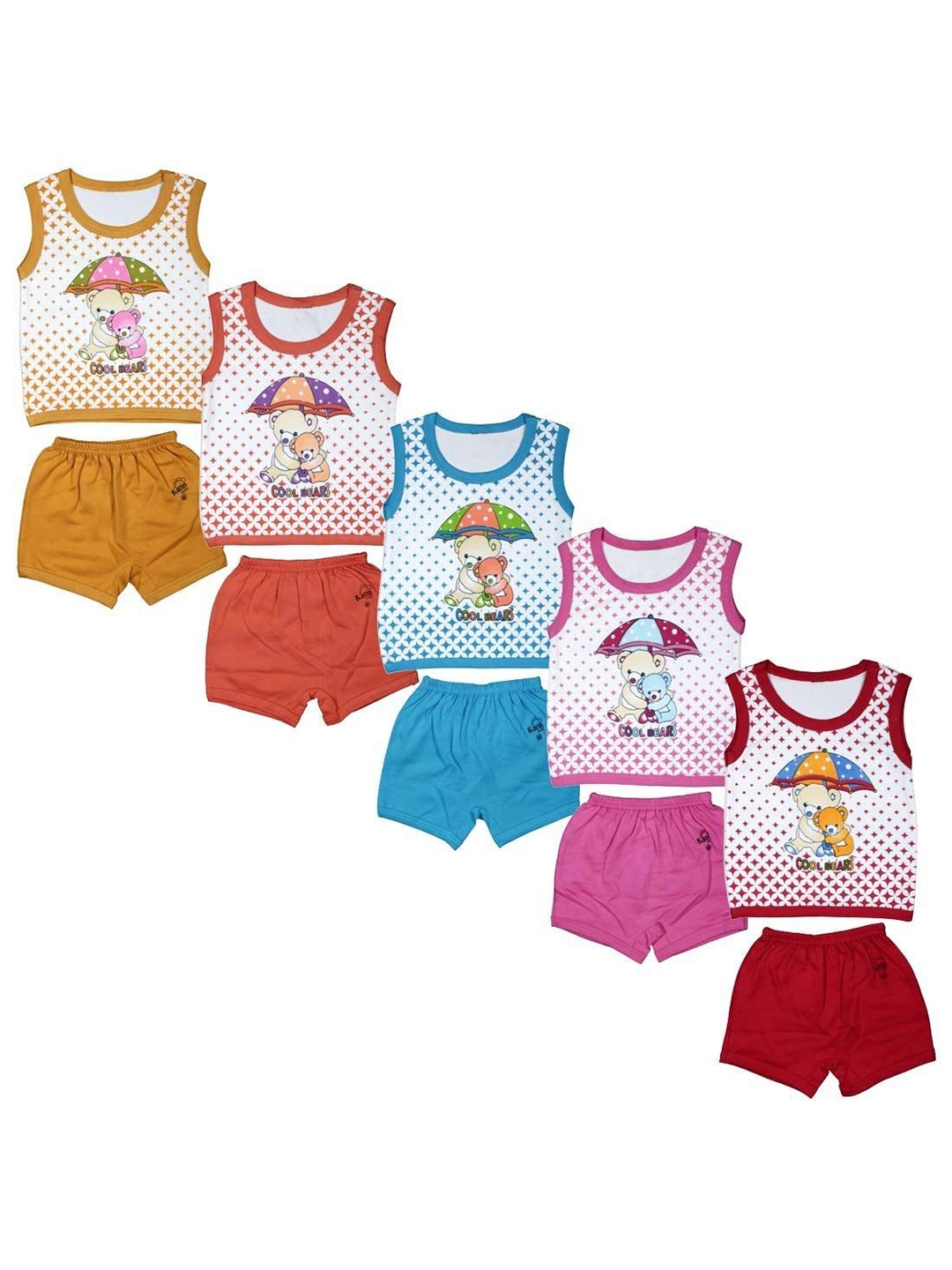 

JUST TRY FASHION Kids Pack Of 5 Printed Pure Cotton T-Shirt With Shorts, Pink