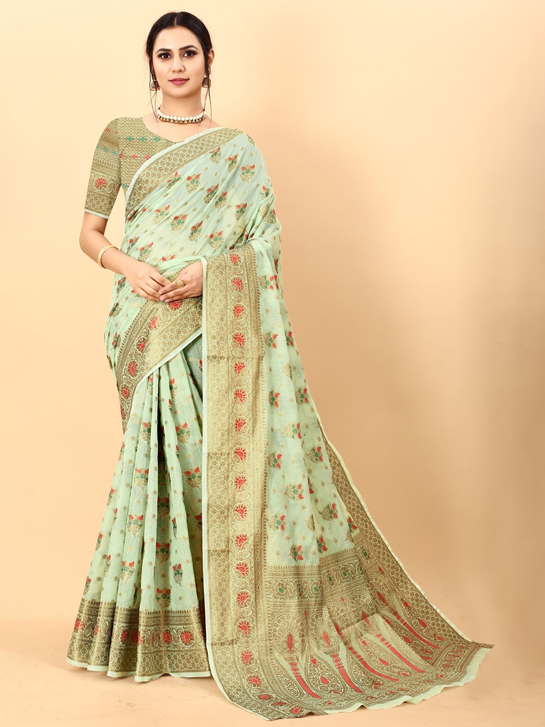 

LeeliPeeri Designer Ethnic Motifs Zari Paithani Saree, Green