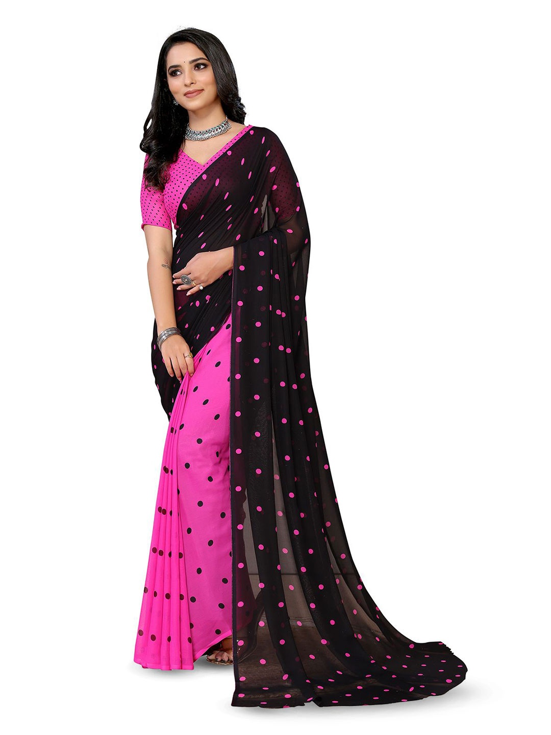 

Moda Rapido Polka Dots Saree, Pink