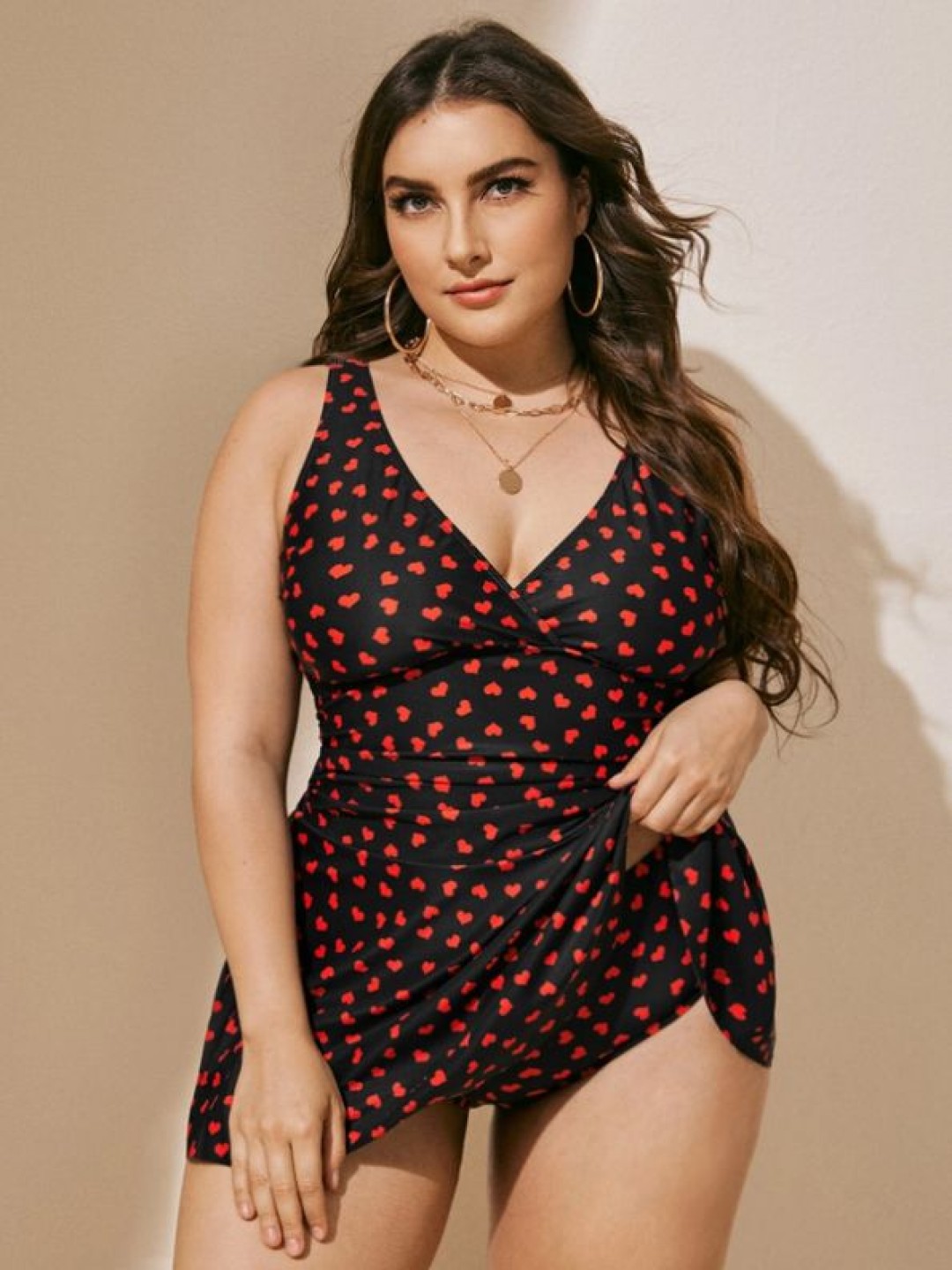 

Plus Curvves Women Printed Plus Size Swimwear, Black