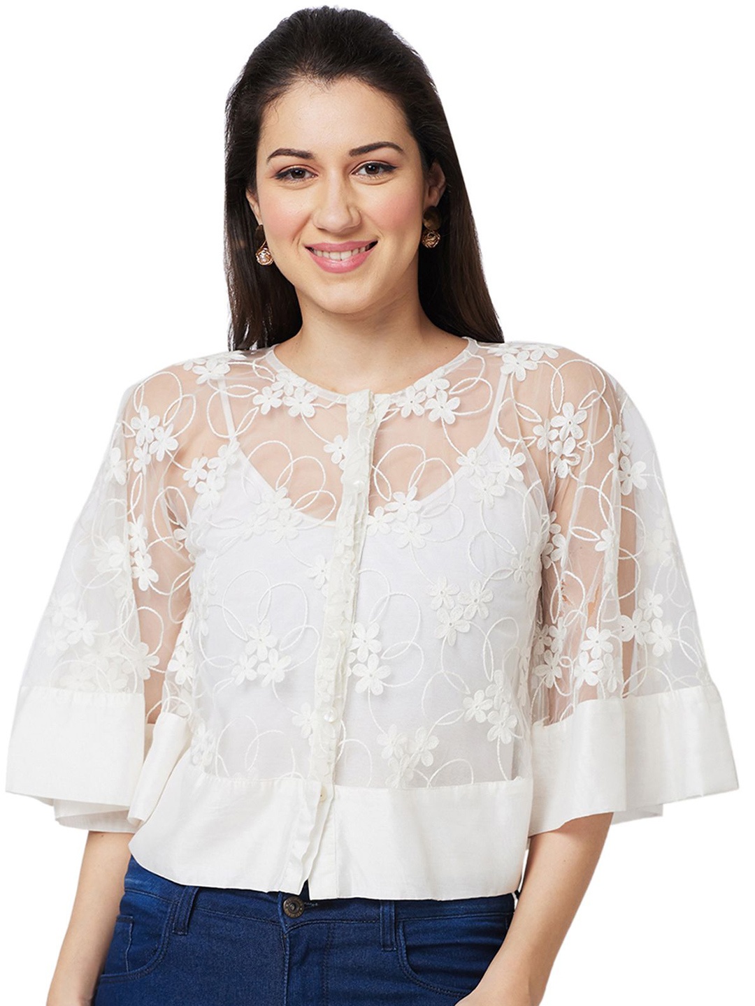 

Iti Women Flared Sleeve Lace Top, Off white