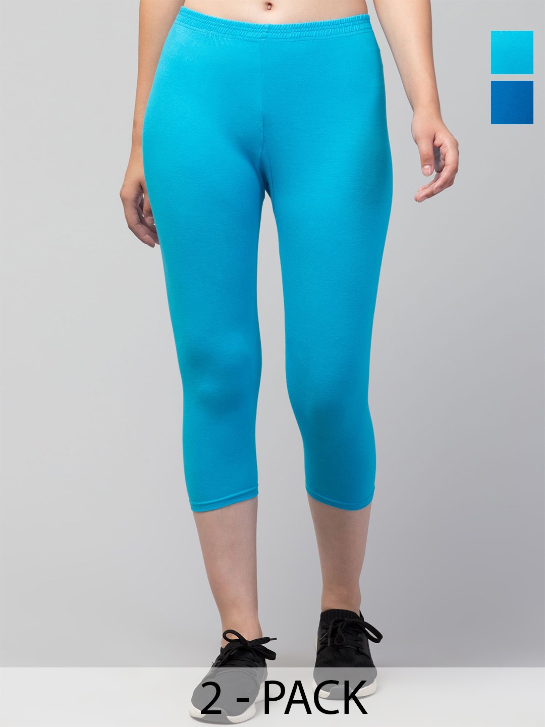

CKARFE Women Pack Of 2 Skinny Fit Capris, Blue