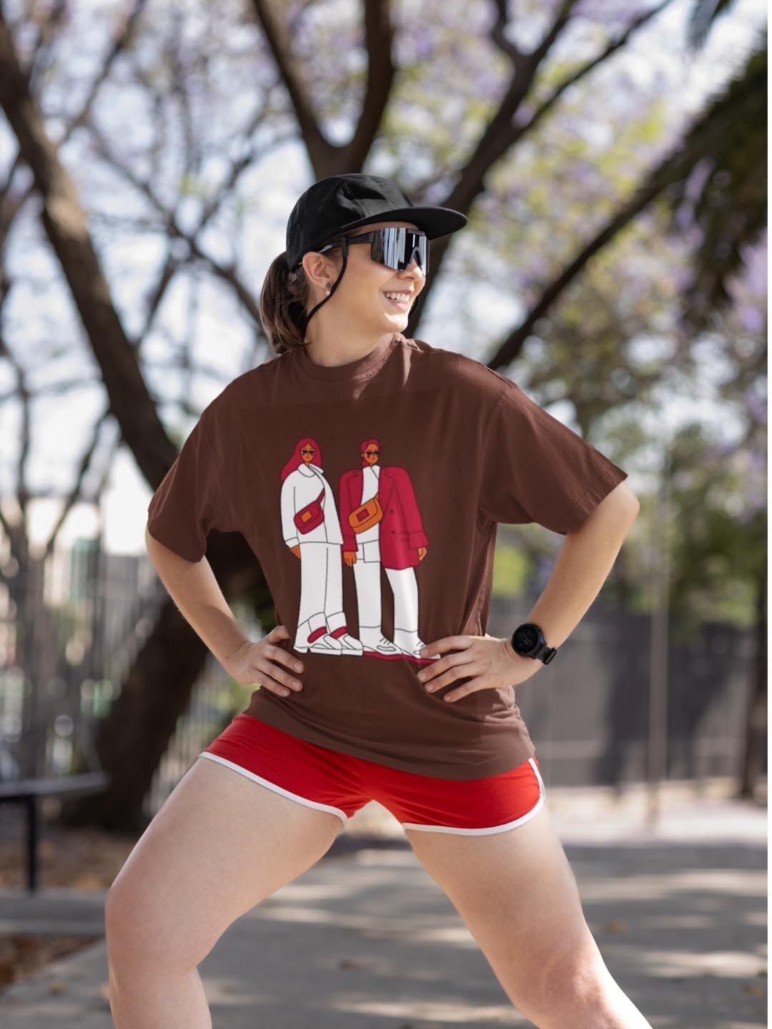 

ANGAR Women Graphic Printed Round Neck Cotton Oversized T-shirt, Brown