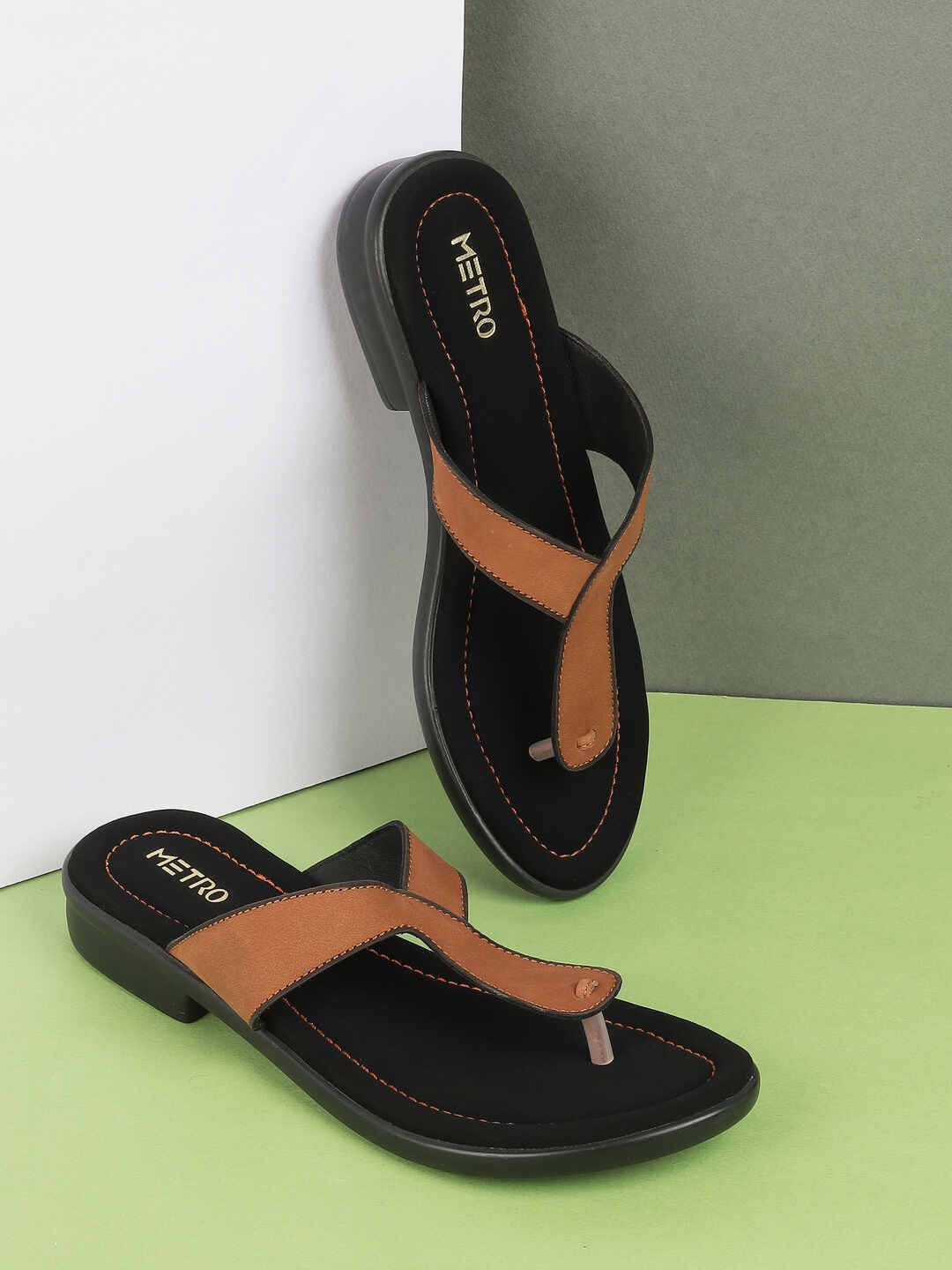 

Metro Women Block Heel Leather Sandals, Tan