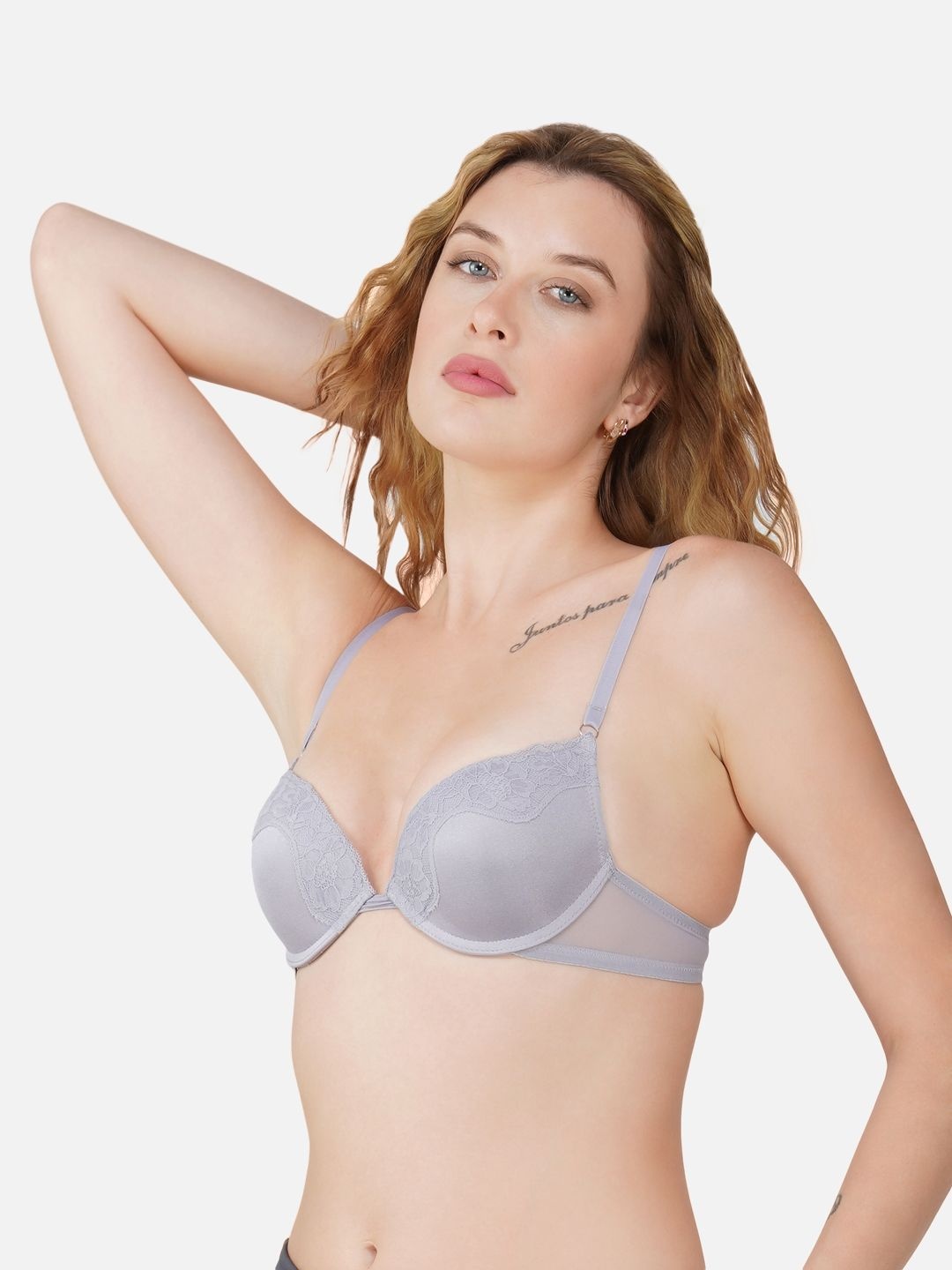 

Carlton London Full Coverage Lightly Padded Lace Moisture Wicking Anti Odour Bra, Grey
