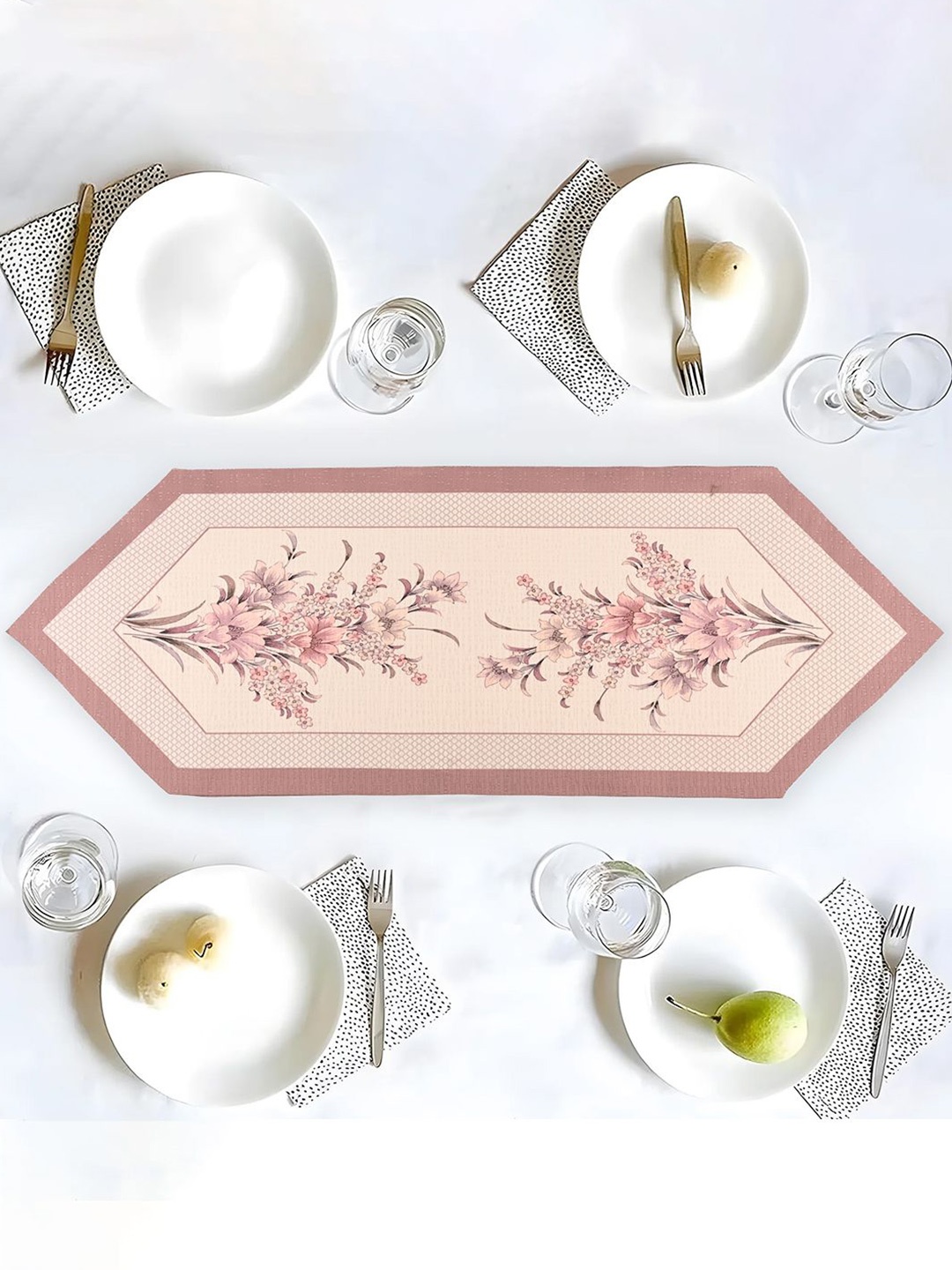 

Kuber Industries Cream-Colored & Pink Floral Printed Pure Cotton Table Runner
