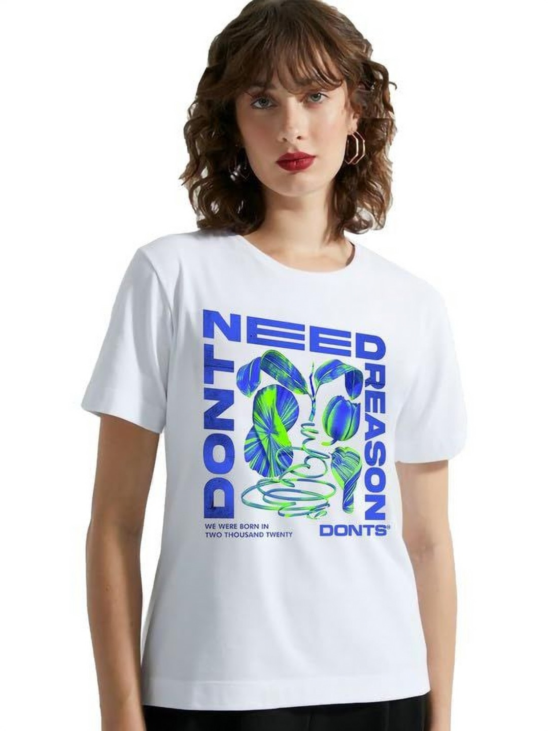 

VLAM Women Typography Printed Extended Sleeves T-shirt, White