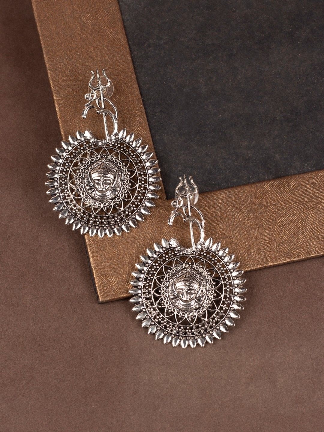 

Sangria Silver-Plated Contemporary Oxidised Drop Earrings