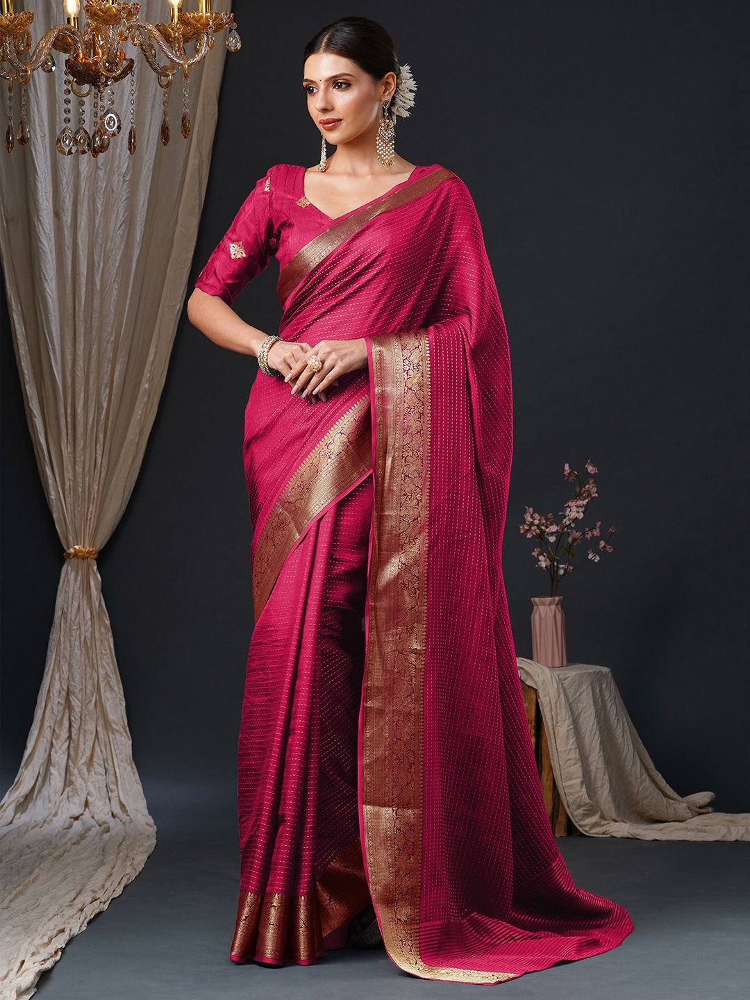 

Anouk Woven Design Zari Banarasi Saree, Pink