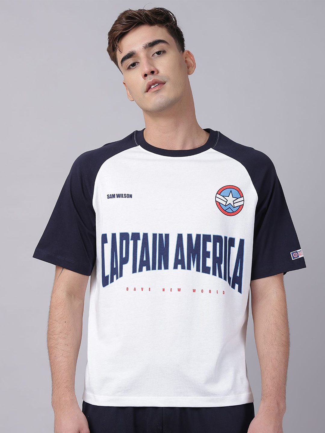 

Free Authority Men Captain America Typography Printed Round Neck Cotton T-shirt, White