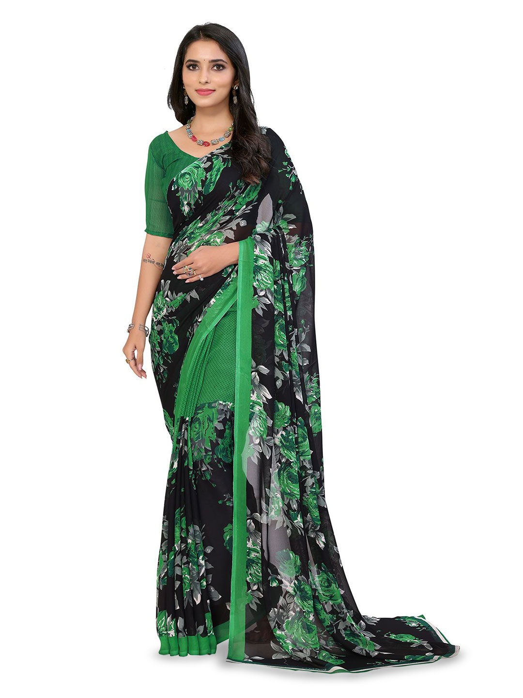 

Moda Rapido Floral Poly Georgette Saree, Green