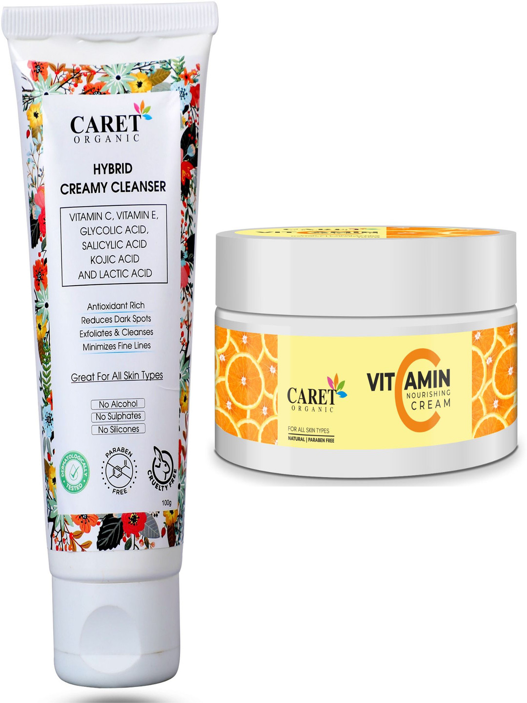 

CARET ORGANIC Set Of 2 Hybrid Creamy Cleanser & Vitamin C Nourishing Cream - 100 g Each, White