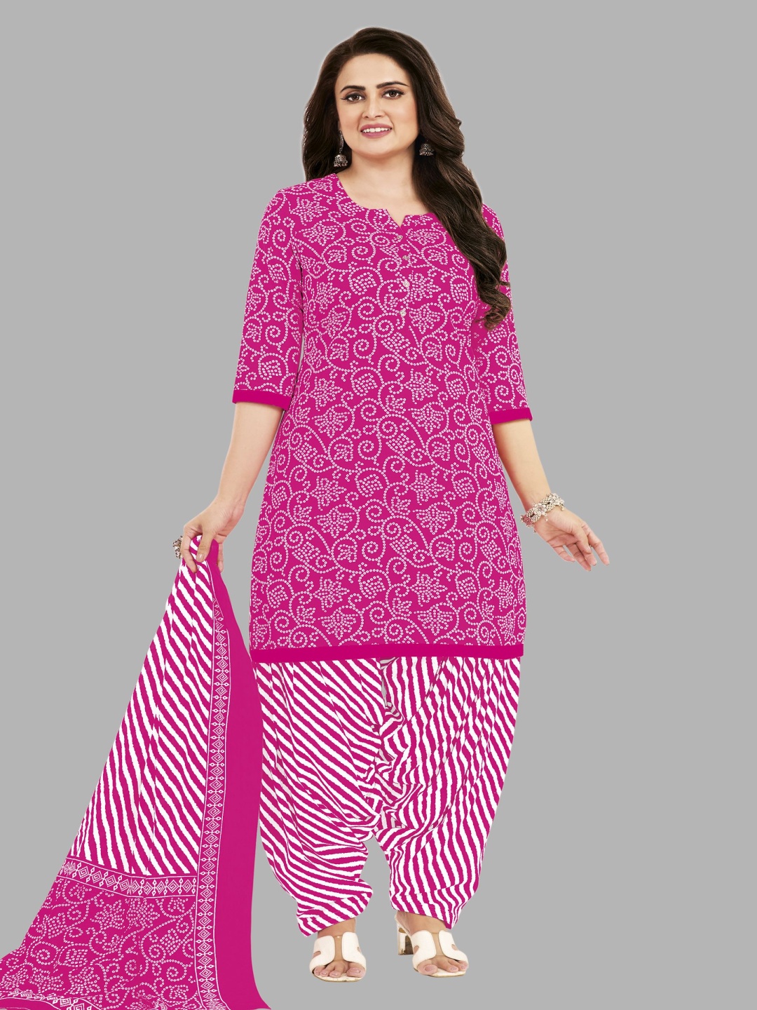 

shree jeenmata collection Printed Pure Cotton Unstitched Dress Material, Pink