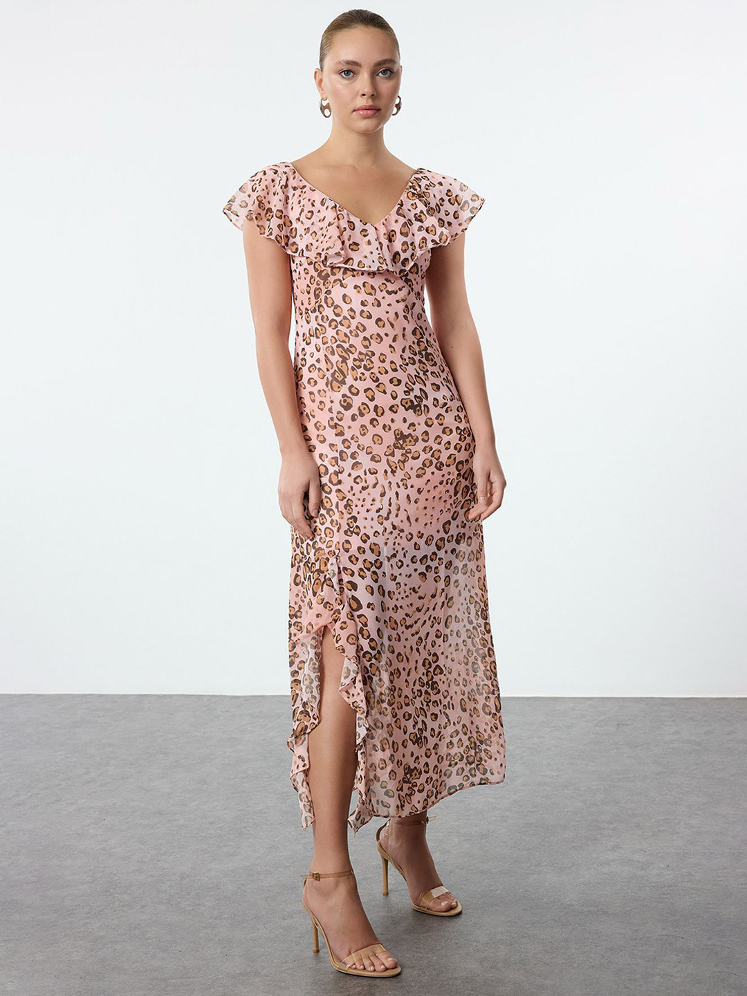

Trendyol Women Animal Printed Sheath Maxi Dress, Pink