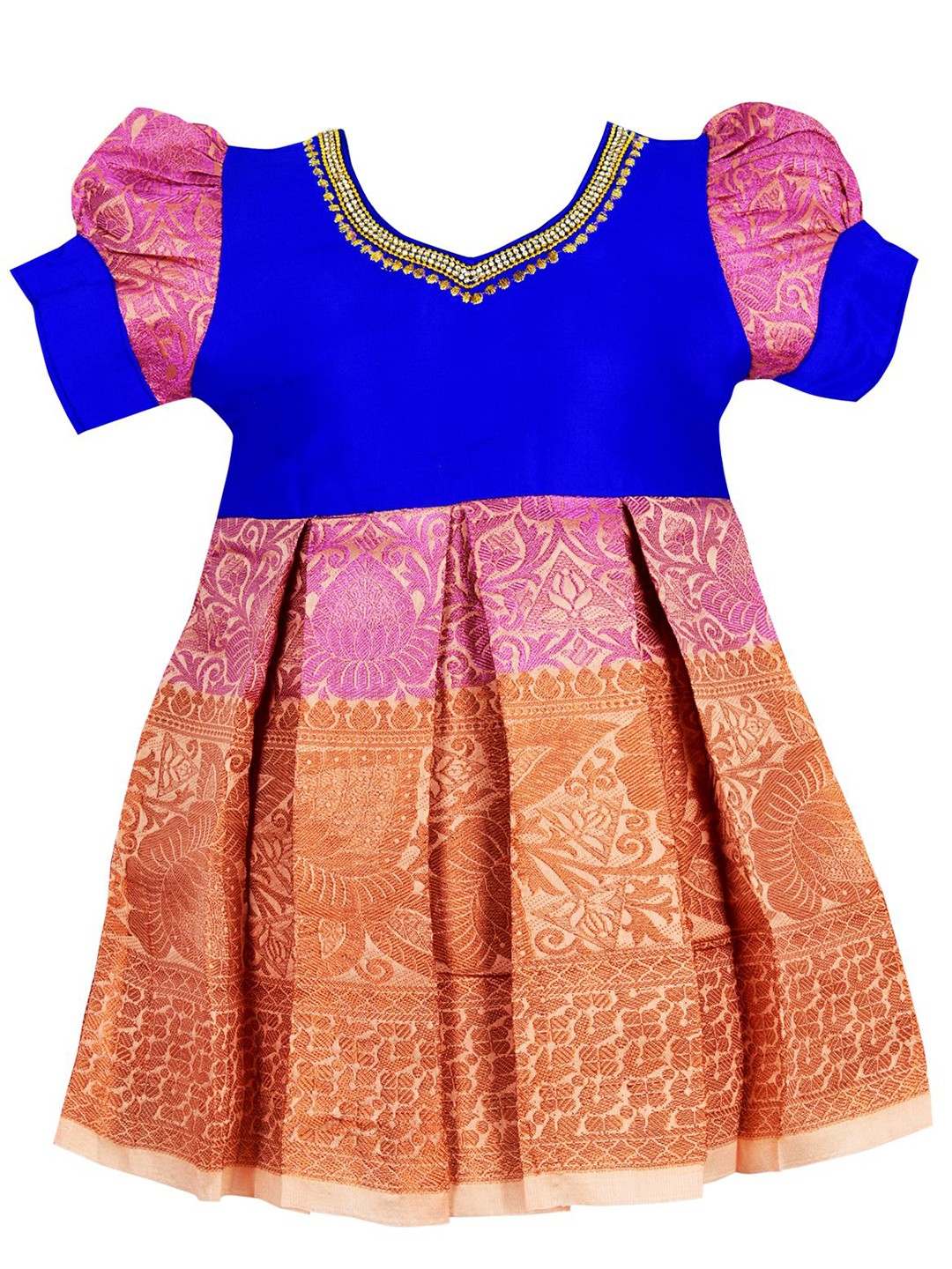 

AMIRTHA FASHION Puff Sleeve Jacquard Maxi Dress, Blue