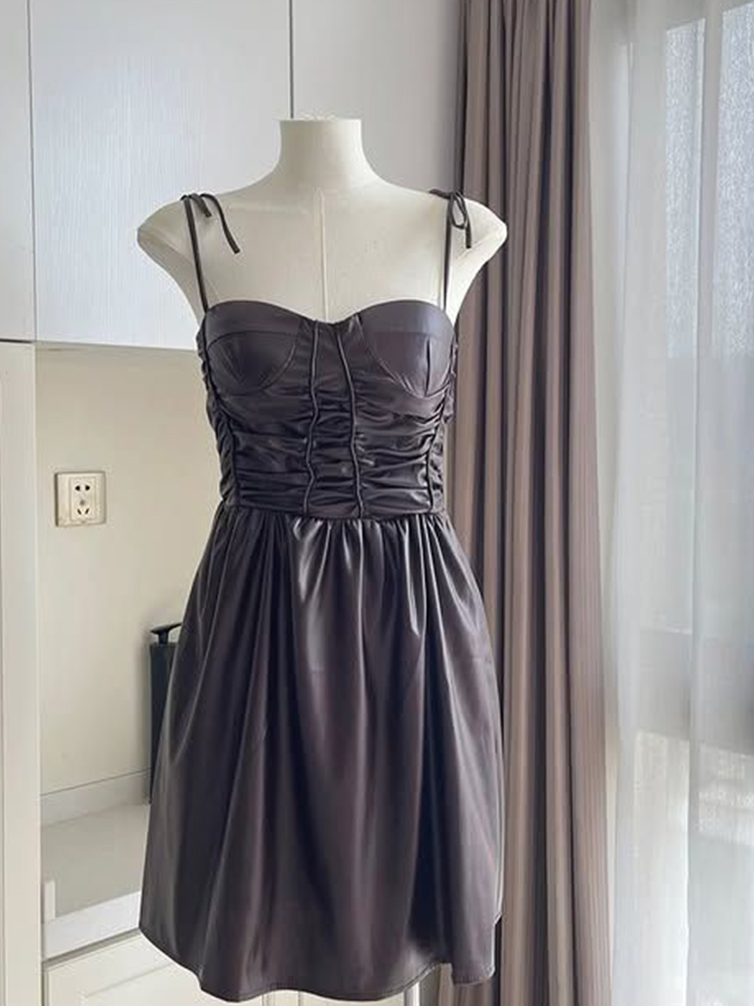 

PANKH Leather Fit & Flare Midi Dress, Maroon