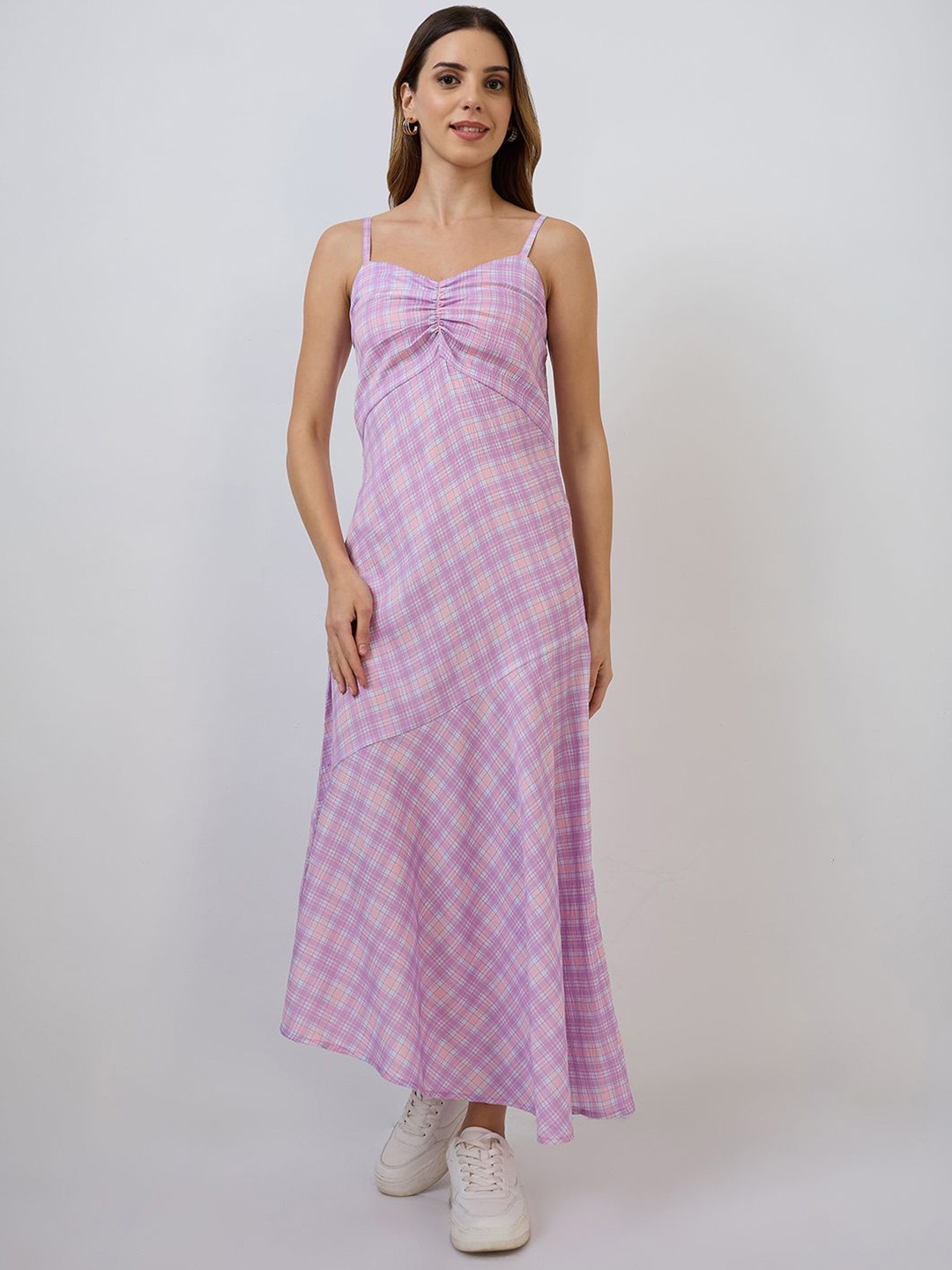 

Amarasha Women Checked A-Line Maxi Dress, Purple