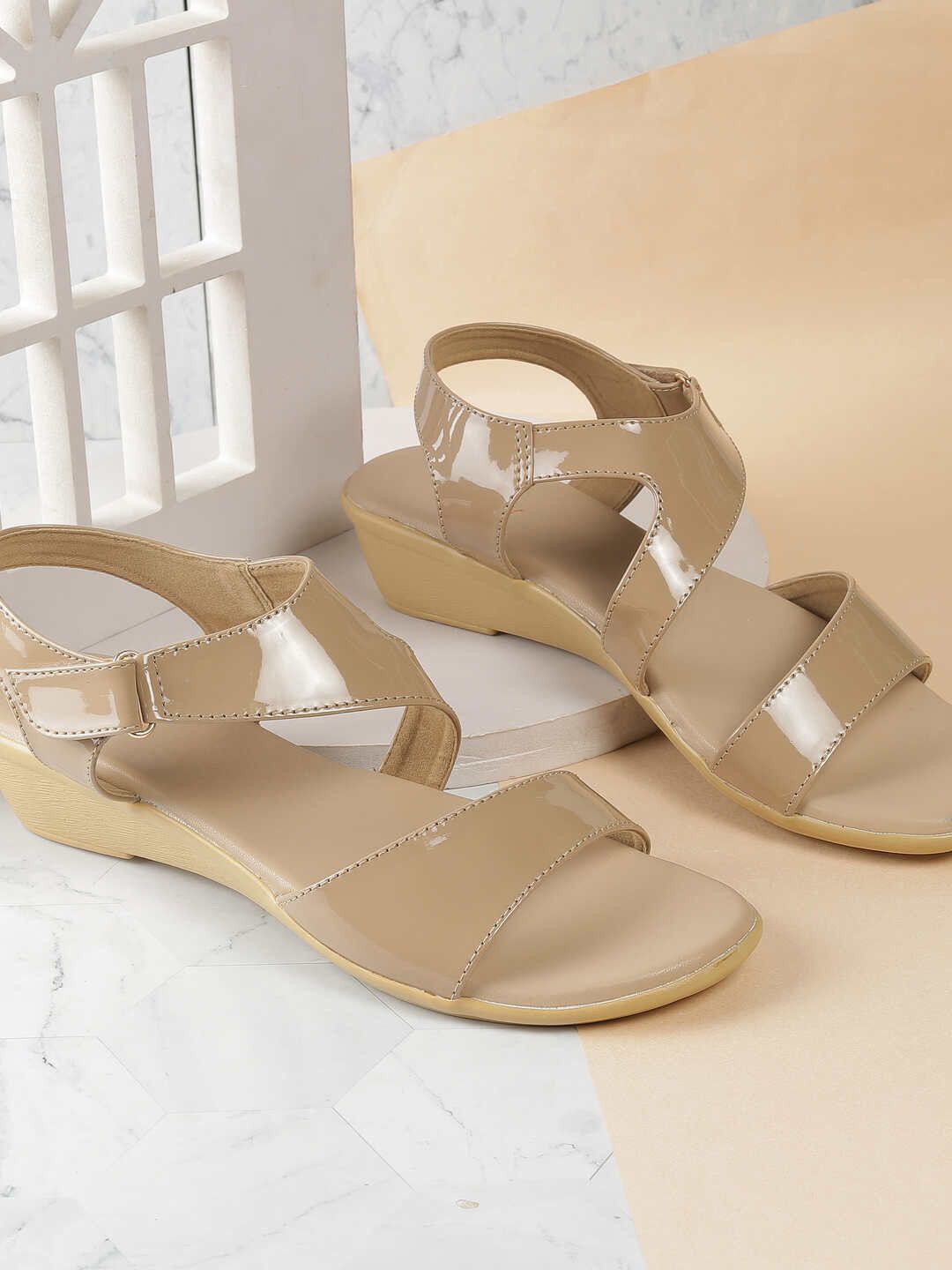 

WALKWAY by Metro Block Sandals with Buckles, Beige