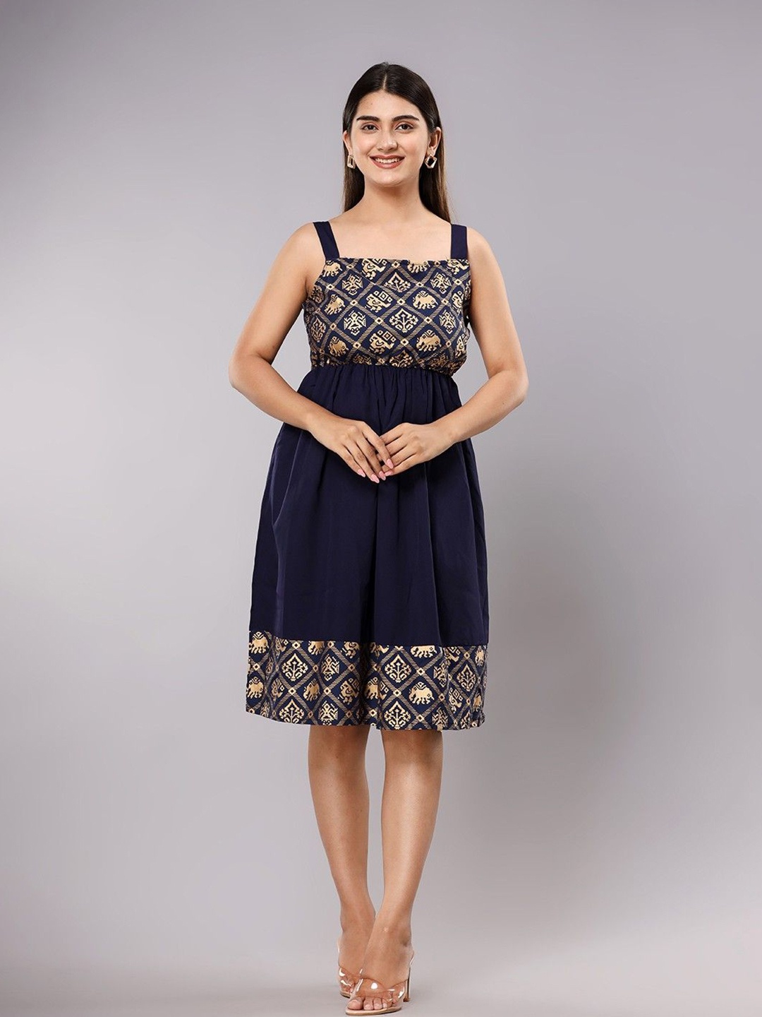 

Handish Animal Print Crepe Fit & Flare Midi Dress, Navy blue