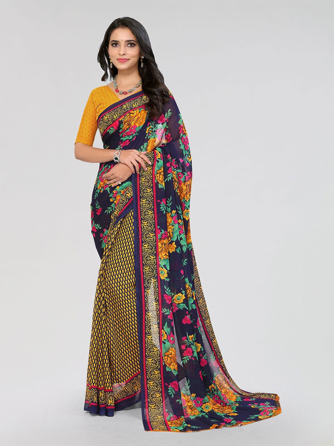 

Moda Rapido Floral Printed Saree, Gold